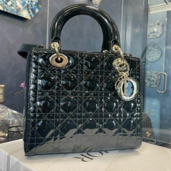 Christian Dior Black Patent Leather Medium Lady Dior Handbag - Picture 1 of 4